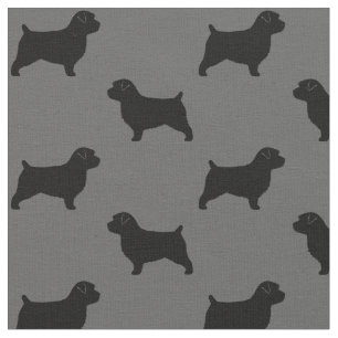 Norfolk Terrier Dog Silhouettes Grey and Black Fabric