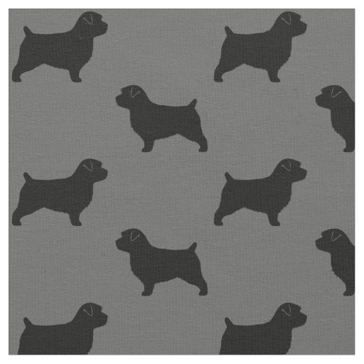 Norfolk Terrier Dog Silhouettes Grey and Black Fabric