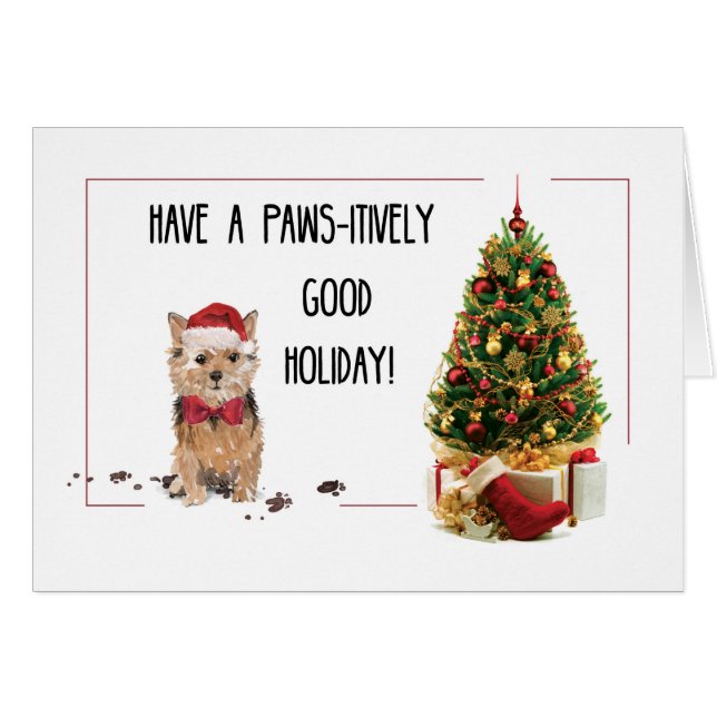 Norfolk Terrier Funny Christmas Dog with Tree Cards (Front Horizontal)