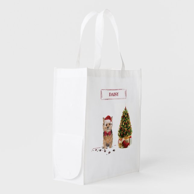 Norfolk Terrier Funny Christmas Dog with Tree Grocery Bag (Front Side)