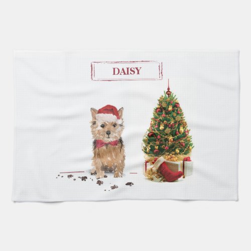 Norfolk Terrier Funny Christmas Dog with Tree Kitchen Towel
