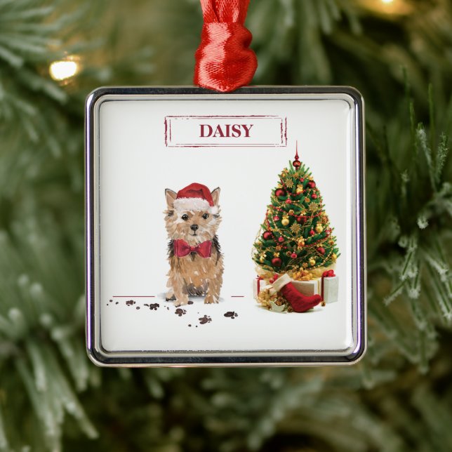 Norfolk Terrier Funny Christmas Dog with Tree Metal Ornament (Tree)