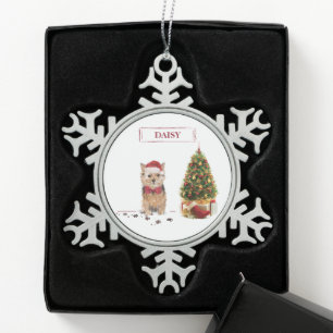 Norfolk Terrier Funny Christmas Dog with Tree Snowflake Pewter Christmas Ornament