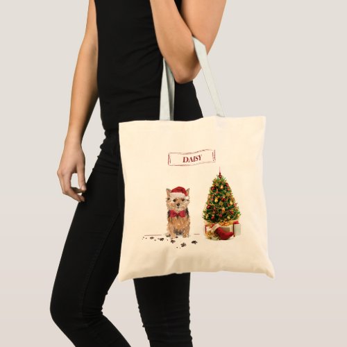 Norfolk Terrier Funny Christmas Dog with Tree Tote Bag