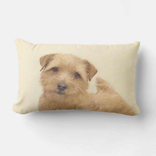 Norfolk Terrier Painting - Original Dog Art Lumbar Pillow (Front)