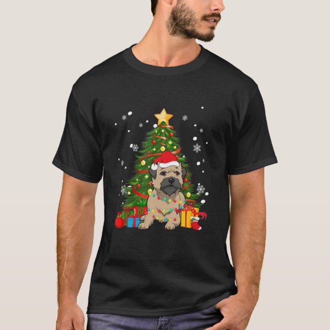 Norfolk Terrier Santa Christmas Tree Light Pajama T-Shirt (Front)