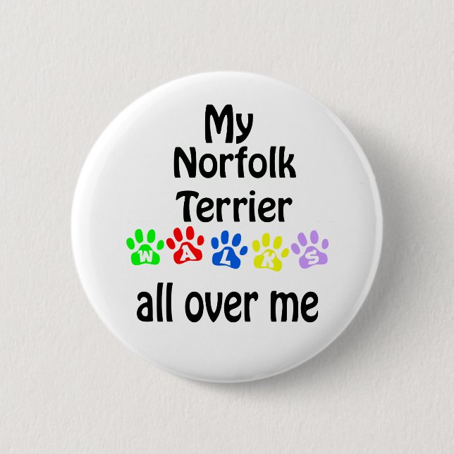 Norfolk Terrier Walks Design Button (Front)