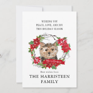 Norfolk Terrier Watercolor Poinsettia Christmas Holiday Card