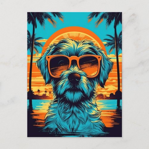Norfolk Terrier with sunglasses at the beach Postcard