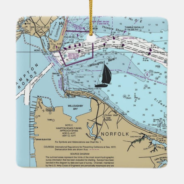 Norfolk VA Chart Ceramic Ornament (Back)