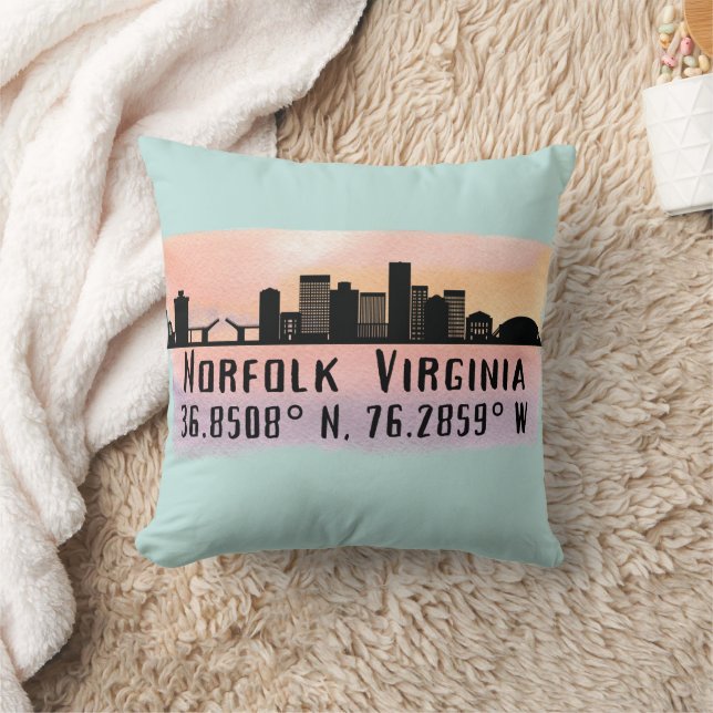 Norfolk VA City Skyline Throw Pillow (Blanket)