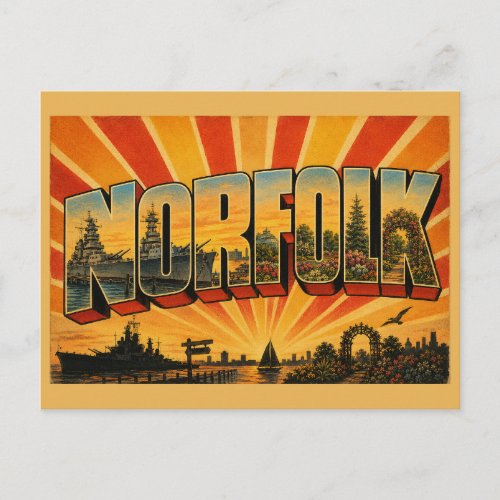Norfolk VA Harbor Battleship Botanical Garden Art Postcard