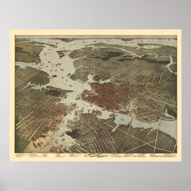Norfolk, VA Panoramic Map - 1891 Poster (Front)