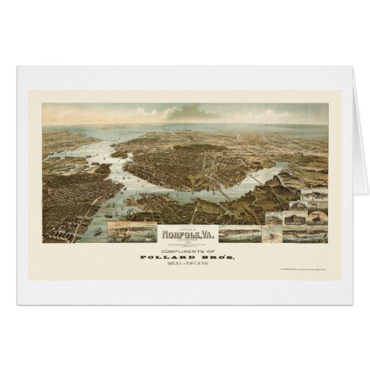 Norfolk, VA Panoramic Map - 1892 Cards (Front Horizontal)