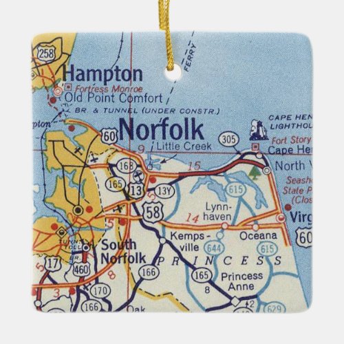 Norfolk VA Vintage Map Ceramic Ornament