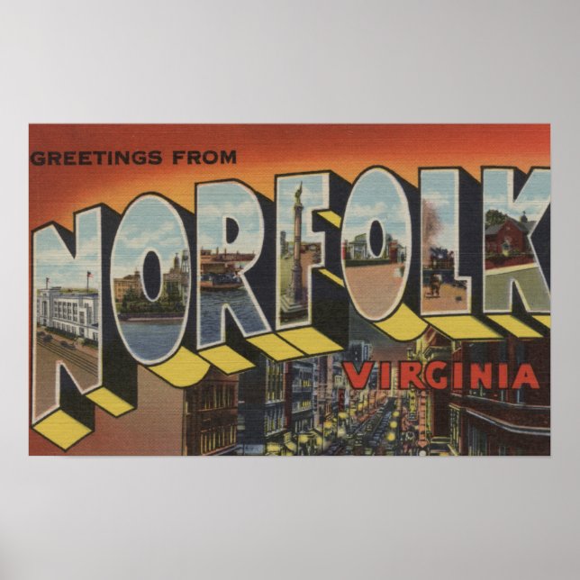 Norfolk, Virginia - Large Letter Scenes Poster (Front)