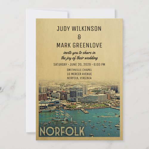 Norfolk Virginia Wedding Invitation Vintage