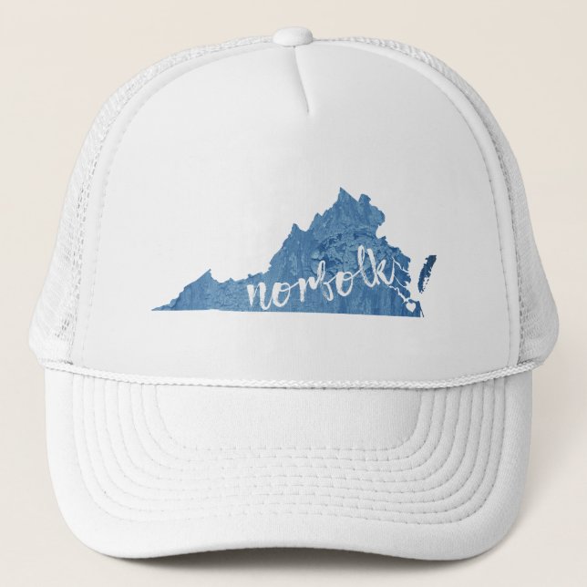 Norfolk Virginia Wood Grain Trucker Hat (Front)