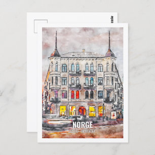 Norge Oslo Norway Famous Travel Place Watercolor Postcard