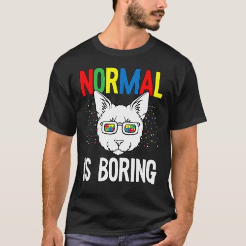 Normal Is Boring Autism Awareness Cute Cat Puzzle  T-Shirt