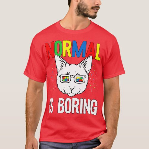 Normal Is Boring Autism Awareness Cute Cat Puzzle  T_Shirt