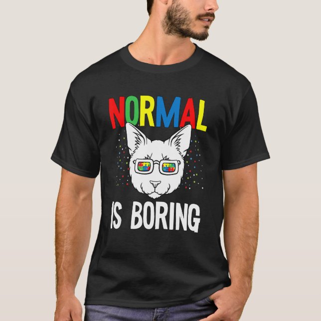 Normal Is Boring Autism Awareness Cute Cat Puzzle  T-Shirt (Front)