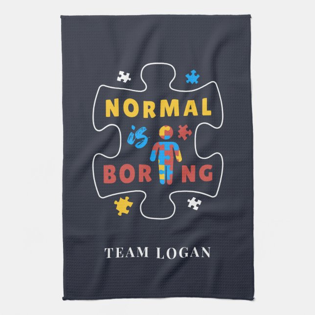 Normal is Boring Autism Awareness Puzzle Piece Kitchen Towel (Vertical)