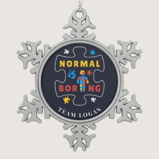 Normal is Boring Autism Awareness Puzzle Snowflake Pewter Christmas Ornament