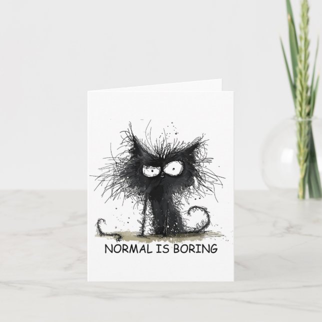 Normal Is Boring Funny Cat Graphic Tee Men Women  Card (Front)