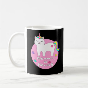 Normal is boring Kawaii unicorn cat white & pink  Coffee Mug