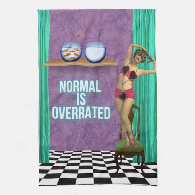 Normal is Overrated Funky & Fun Altered Art  Kitchen Towel (Vertical)