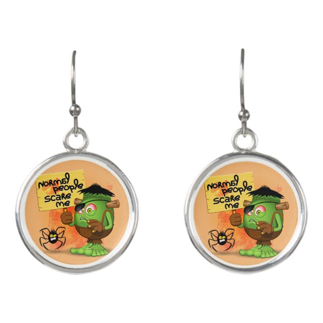 'Normal People Scare Me' Frankenstein Character Earrings (Front)