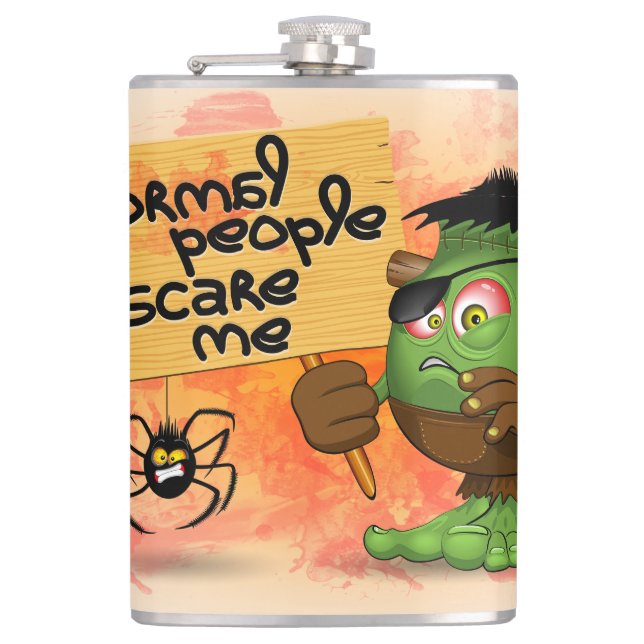 'Normal People Scare Me' Frankenstein Character Flask (Front)