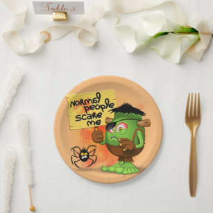 'Normal People Scare Me' Frankenstein Character Paper Plates