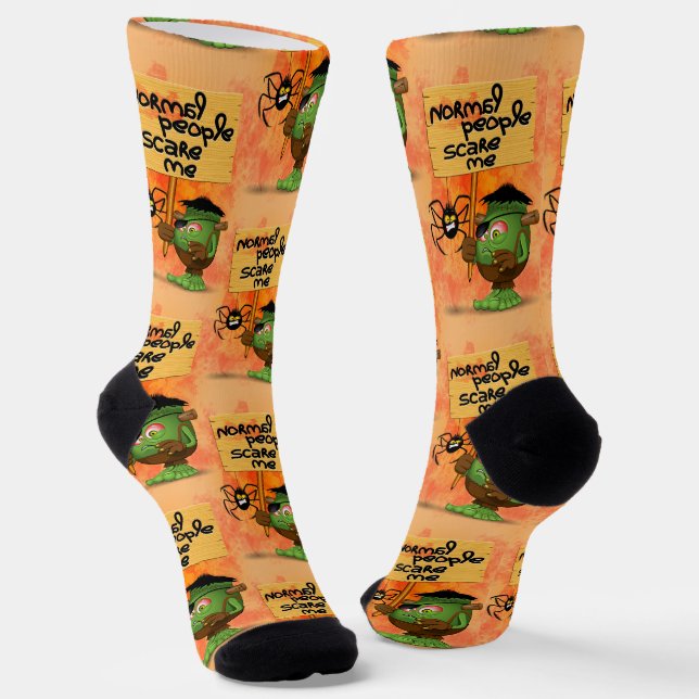 'Normal People Scare Me' Frankenstein Character Socks (Angled)