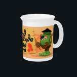'Normal People Scare Me' Humorous Frankenstein Beverage Pitcher<br><div class="desc">Funny Frankenstein Monster Cartoon Character holding a wooden panel Comic with the text / Comic "Normal People Scare Me",  and with Spider pet hanging on the Panel. Original Vector Graphic Art Copyright BluedarkArt.</div>