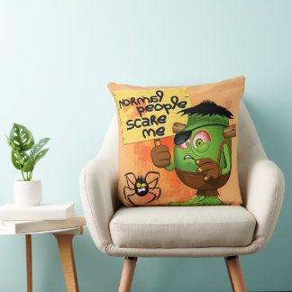 'Normal People Scare Me' Humorous Frankenstein Throw Pillow