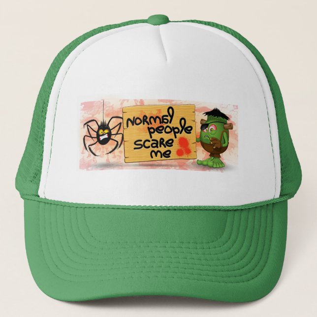 'Normal People Scare Me' Humorous Frankenstein Trucker Hat (Front)