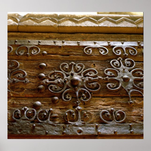 Norman iron scroll work on wooden door poster (Front)