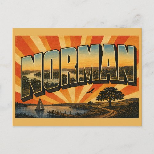 Norman Oklahoma Lake Woodlands Prairie Art Postcard