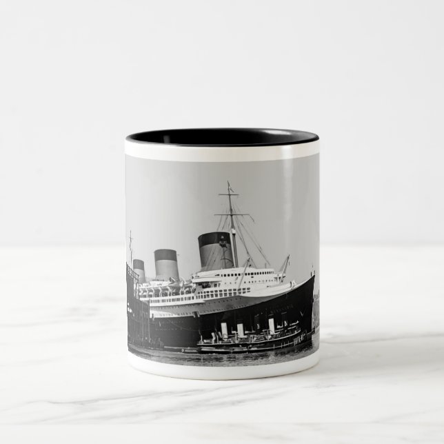 Normandie Enters NY Harbor Two-Tone Coffee Mug (Center)