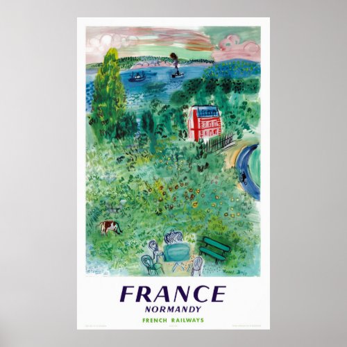 Normandy France Vintage Travel Poster Restored