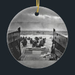 Normandy Invasion at D-Day - 1944 Ceramic Ornament<br><div class="desc">This design features a photo of troops landing on the beach at Normandy on D-Day in 1944.  This historical image shows soldiers disembarking from the USS Samuel Chase onto Omaha beach on June 6.  Photo by CPHOM Robert F. Sargent,  USCG.</div>