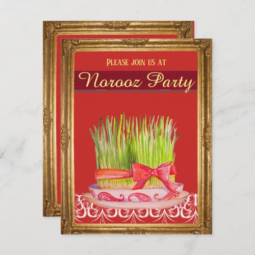 Norooz party Red Sabzeh wheatgrass Invitation
