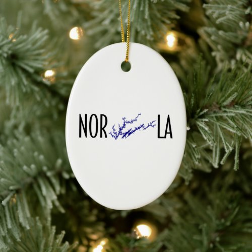 Norris Lake Tennessee Black Blue Oval Map Design Ceramic Ornament