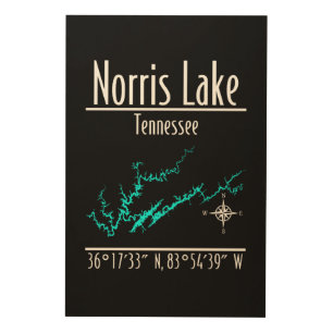 Norris Lake Tennessee Shoreline Map Coordinates Wood Wall Art
