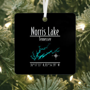Norris Lake Tennessee Shoreline Map Metal Square Ornament