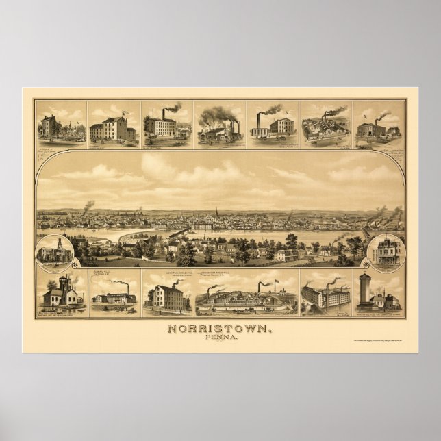 Norristown, PA Panoramic Map - 1881 Poster (Front)