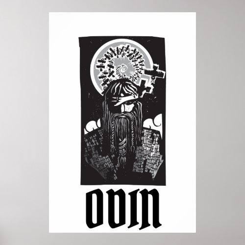 Norse God Odin with Spiral Crows Poster