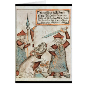 Norse god Tyr losing his hand to the bound wolf